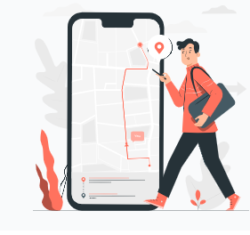 Mobile app with map and moving person